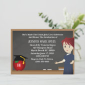 Monogram Chalkboard Teacher Abschluss Einladung (Stehend Vorderseite)