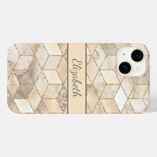 Monogram Champagne Glitzer Gray Peach Geometric Case-Mate iPhone Hülle (Rückseite (Horizontal))
