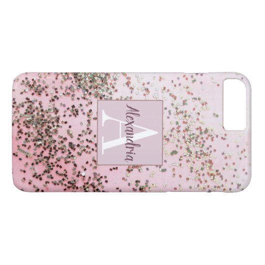 Monogram Champagne Pink Confetti Case-Mate iPhone Hülle (Rückseite (Horizontal))