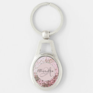 Monogram Champagne Pink Confetti Personalisiert Schlüsselanhänger