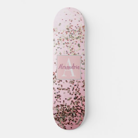 Monogram Champagne Pink Confetti Skateboard (Vorderseite)