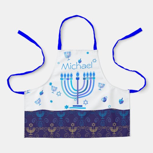 Monogram Chanukka-Fest-Menora-Lichter Schürze (Vorderseite)