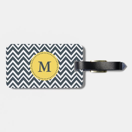 Monogram, Charcoal, White and Yellow Zigzag Muster Gepäckanhänger (Rückseite horizontal)