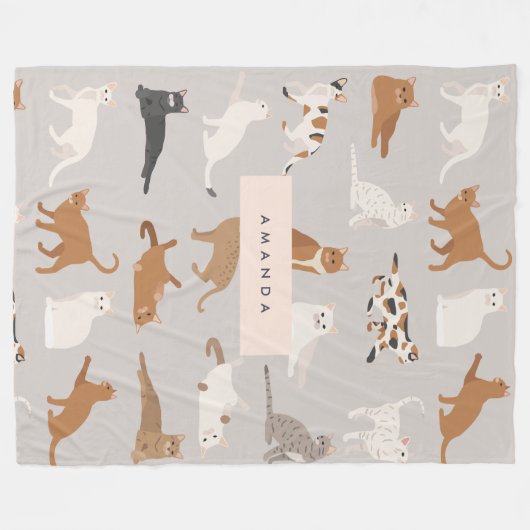 Monogram Charming Cat Pattern Cat Lovers Fleecedecke (Vorderseite (Horizontal))