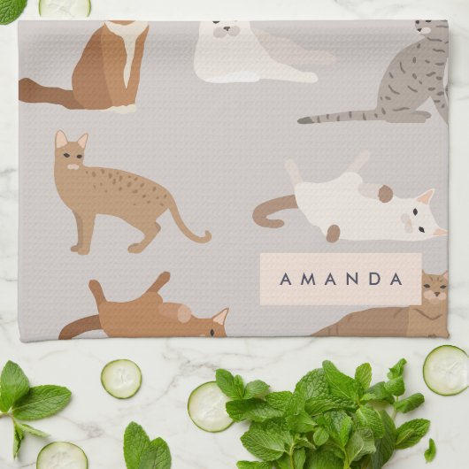 Monogram Charming Cat Pattern Cat Lovers Geschirrtuch (Gefaltet)