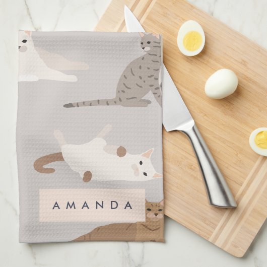 Monogram Charming Cat Pattern Cat Lovers Geschirrtuch (Viertel Falte)