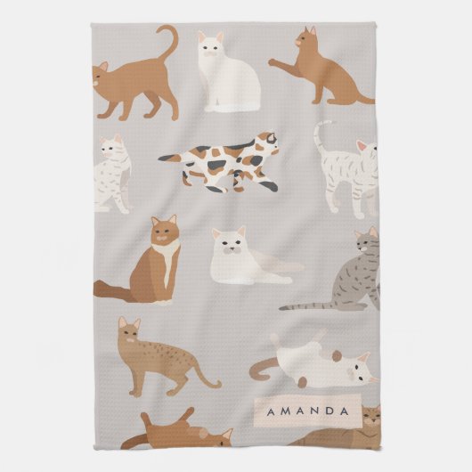 Monogram Charming Cat Pattern Cat Lovers Geschirrtuch (Vertikal)