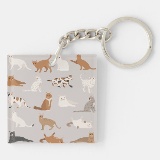 Monogram Charming Cat Pattern Cat Lovers Schlüsselanhänger (Rückseite)