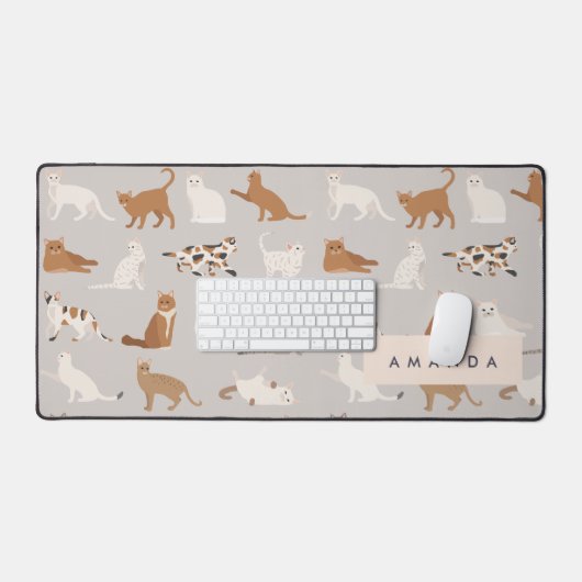 Monogram Charming Cat Pattern Cat Lovers Schreibtischunterlage (Tastatur & Maus)