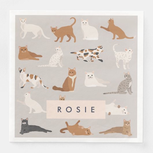 Monogram Charming Cat Pattern Cat Lovers Serviette (Vorderseite)