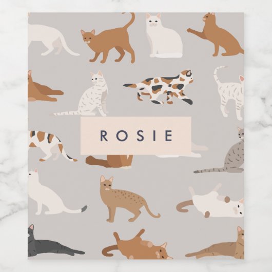 Monogram Charming Cat Pattern Cat Lovers Weinetikett (Einzelnes Label)