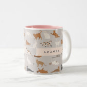 Monogram Charming Cat Pattern Cat Lovers Zweifarbige Tasse (VorderseiteRechts)