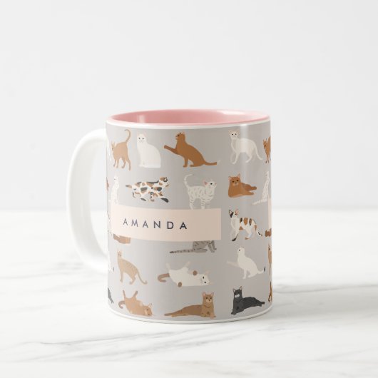 Monogram Charming Cat Pattern Cat Lovers Zweifarbige Tasse (Vorderseite Links)