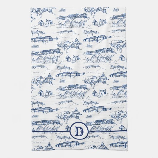 Monogram Chattanooga Toile Blue Geschirrtuch (Vertikal)