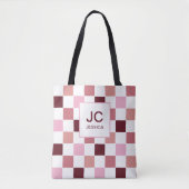 Monogram Checked Pink Red Modern Simple Initals Tasche (Vorderseite)