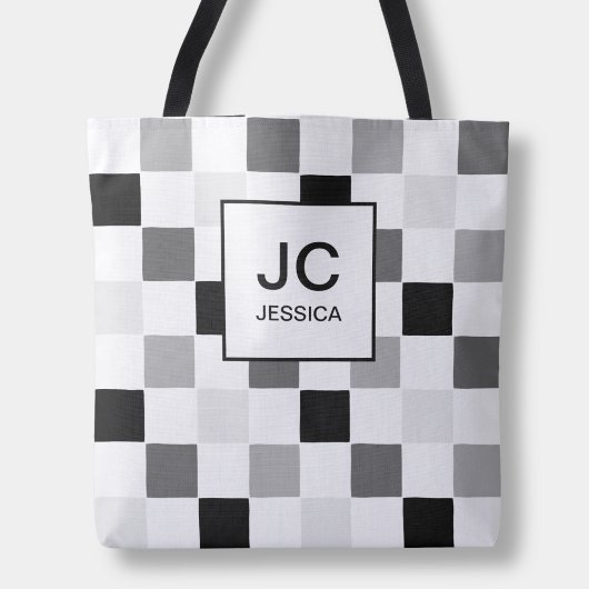 Monogram Checkered Black Gray Modern Simple Karo Tasche