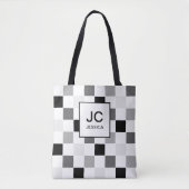 Monogram Checkered Black Gray Modern Simple Karo Tasche (Vorderseite)