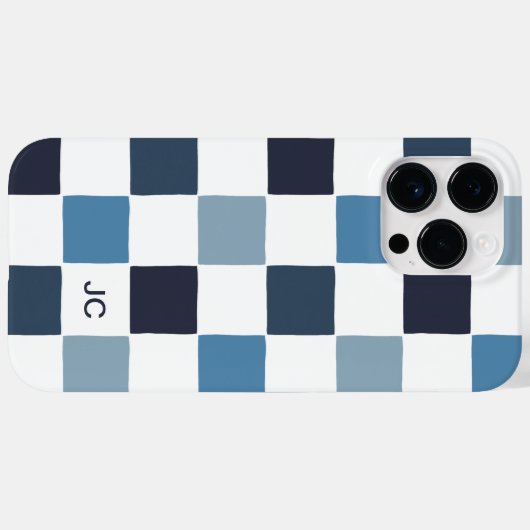 Monogram Checkered Blue Modernes Minimalistisches Case-Mate iPhone Hülle (Rückseite (Horizontal))