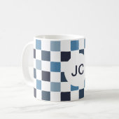 Monogram Checkered Blue White Modern Simple Kaffeetasse (Vorderseite Links)