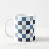 Monogram Checkered Blue White Modern Simple Kaffeetasse (Links)