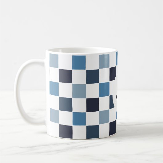 Monogram Checkered Blue White Modern Simple Kaffeetasse (Links)