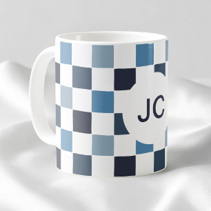 Monogram Checkered Blue White Modern Simple Kaffeetasse