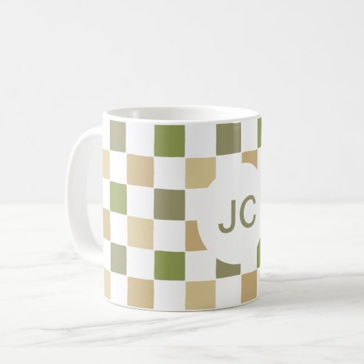 Monogram Checkered Green Beige Modern Simple Kaffeetasse (Vorderseite Links)