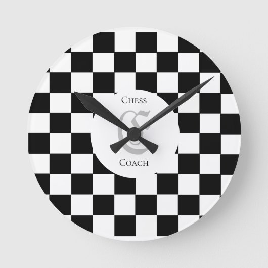 Monogram Checkered Individuelle Name Initial Profe Runde Wanduhr (Vorderseite)