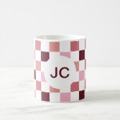 Monogram Checkered Pink Burgundy Modern Simple Kaffeetasse (Mittel)