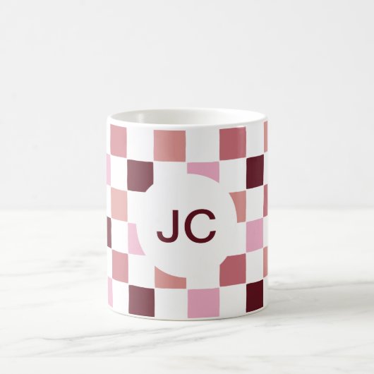 Monogram Checkered Pink Burgundy Modern Simple Kaffeetasse (Mittel)