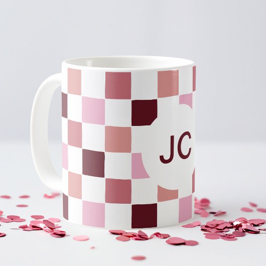 Monogram Checkered Pink Burgundy Modern Simple Kaffeetasse