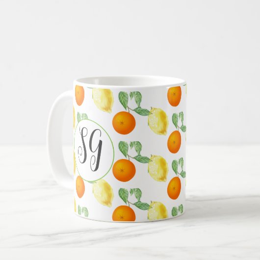Monogram Cheerful Citrus Zitronenorange Tasse (Vorderseite Links)