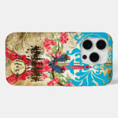 Monogram Cherry Blossom Bird Chandelier Case-Mate iPhone Hülle (Rückseite (Horizontal))