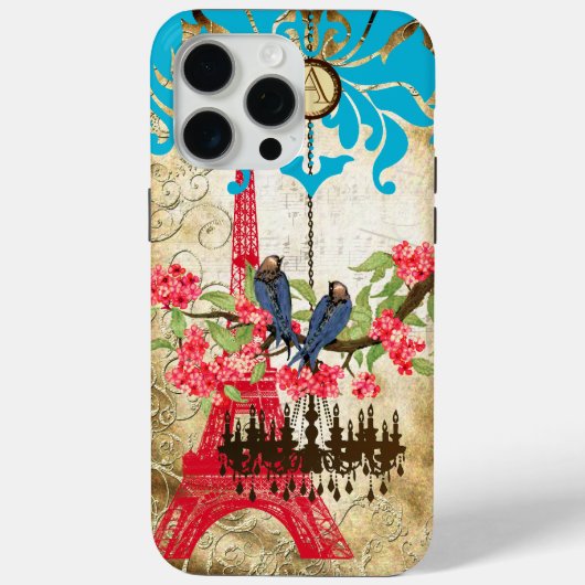 Monogram Cherry Blossom Bird Chandelier iPhone Case-Mate iPhone Hülle (Rückseite)