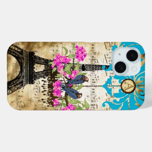 Monogram Cherry Blossom Bird Chandelier iPhone Case-Mate iPhone Hülle (Rückseite (Horizontal))