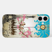 Monogram Cherry Blossom Bird Chandelier iPhone Case-Mate iPhone Hülle (Rückseite (Horizontal))