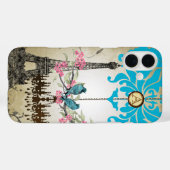 Monogram Cherry Blossom Bird Effiel Tower Paris Case-Mate iPhone Hülle (Rückseite (Horizontal))