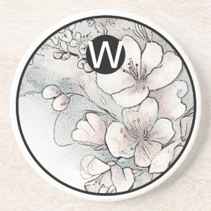 Monogram Cherry Blossom Sandstone Untersetzer