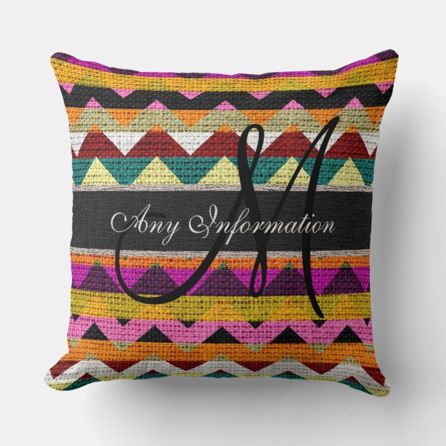 Monogram Chevron Jute Rustikal #7 Kissen (Vorderseite)