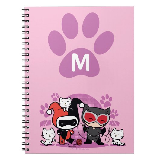 Monogram Chibi Harley Quinn & Catwoman mit Katzen Notizblock (Vorderseite)