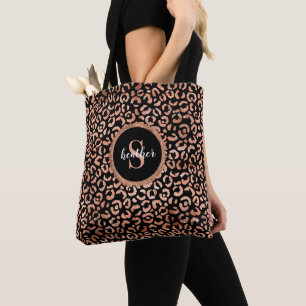 Monogram Chic Black Leopard Animal Print Tasche
