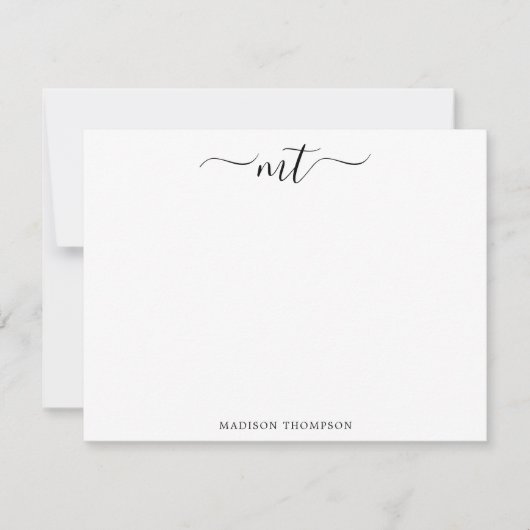 Monogram Chic Black Personalisiert Stationery Mitteilungskarte (Vorderseite)