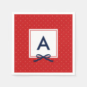 Monogram Chic Blue Ribbon Red and White Polka Dot Serviette (Vorderseite)