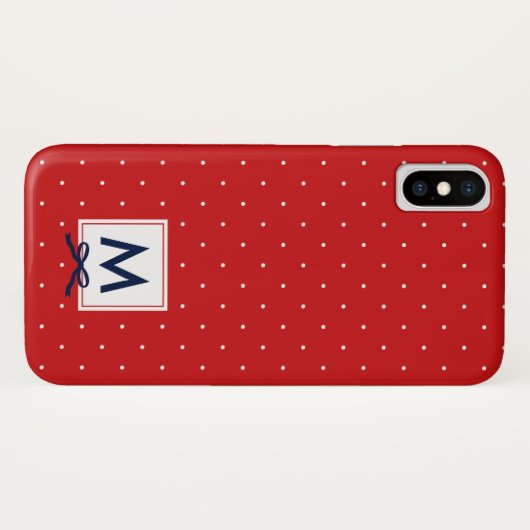 Monogram Chic Blue Ribbon Red Polka Dot Muster Case-Mate iPhone Hülle (Rückseite (Horizontal))
