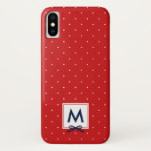 Monogram Chic Blue Ribbon Red Polka Dot Muster Case-Mate iPhone Hülle (Rückseite)