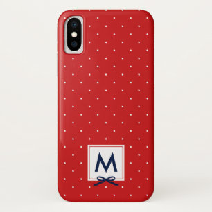 Monogram Chic Blue Ribbon Red Polka Dot Muster iPhone X Hülle