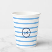 Monogram Chic Blue Stripes Family Beach House Pappbecher (Rückseite)