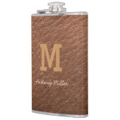 Monogram Chic Brown Leather Name Script Modern Flachmann (Links)