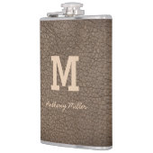 Monogram Chic Brown Leather Name Script Modern Flachmann (Links)