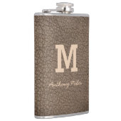 Monogram Chic Brown Leather Name Script Modern Flachmann (Rechts)